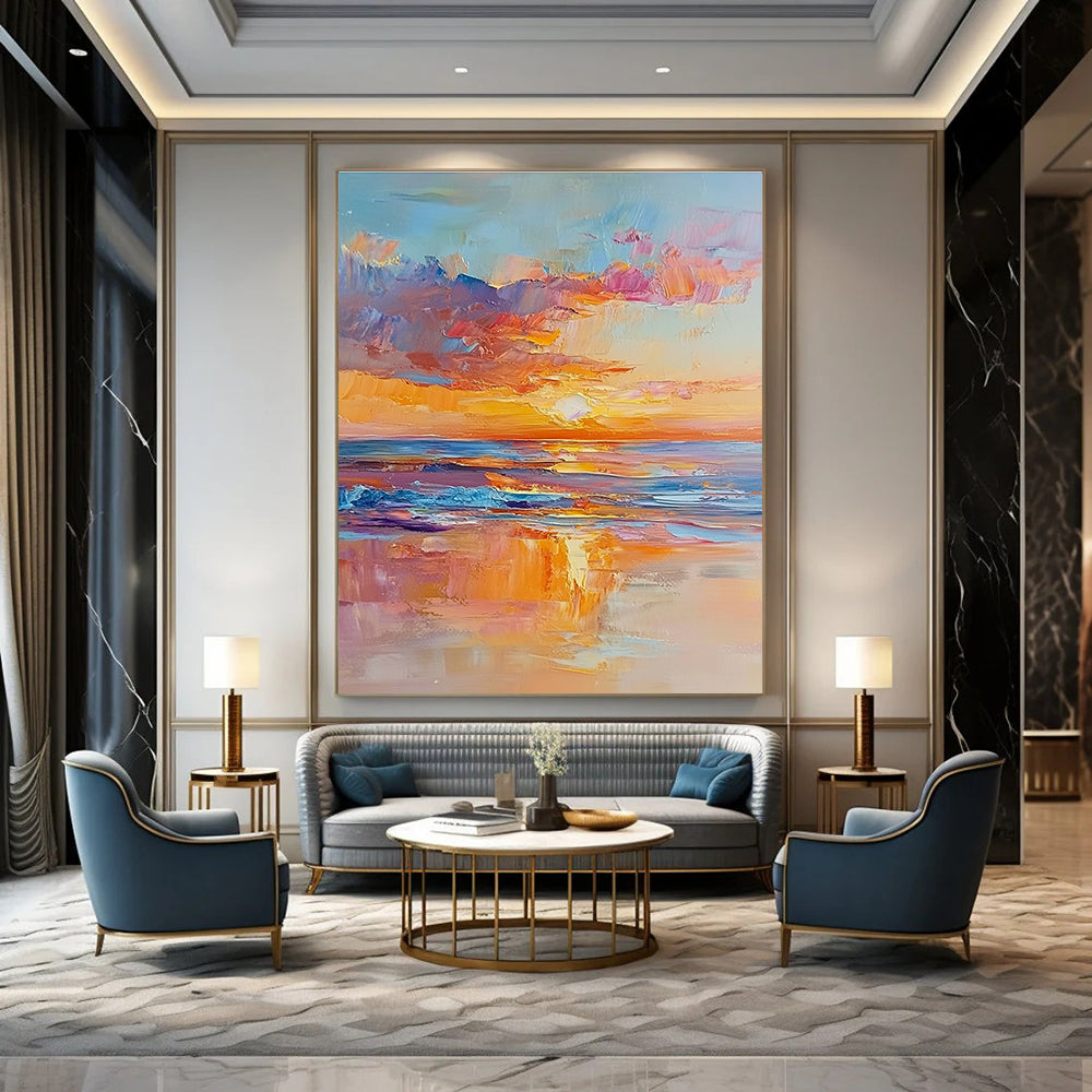 Colorful Sunset Sea Abstract Painting for Coastal Hotel Lobbies GAB1284