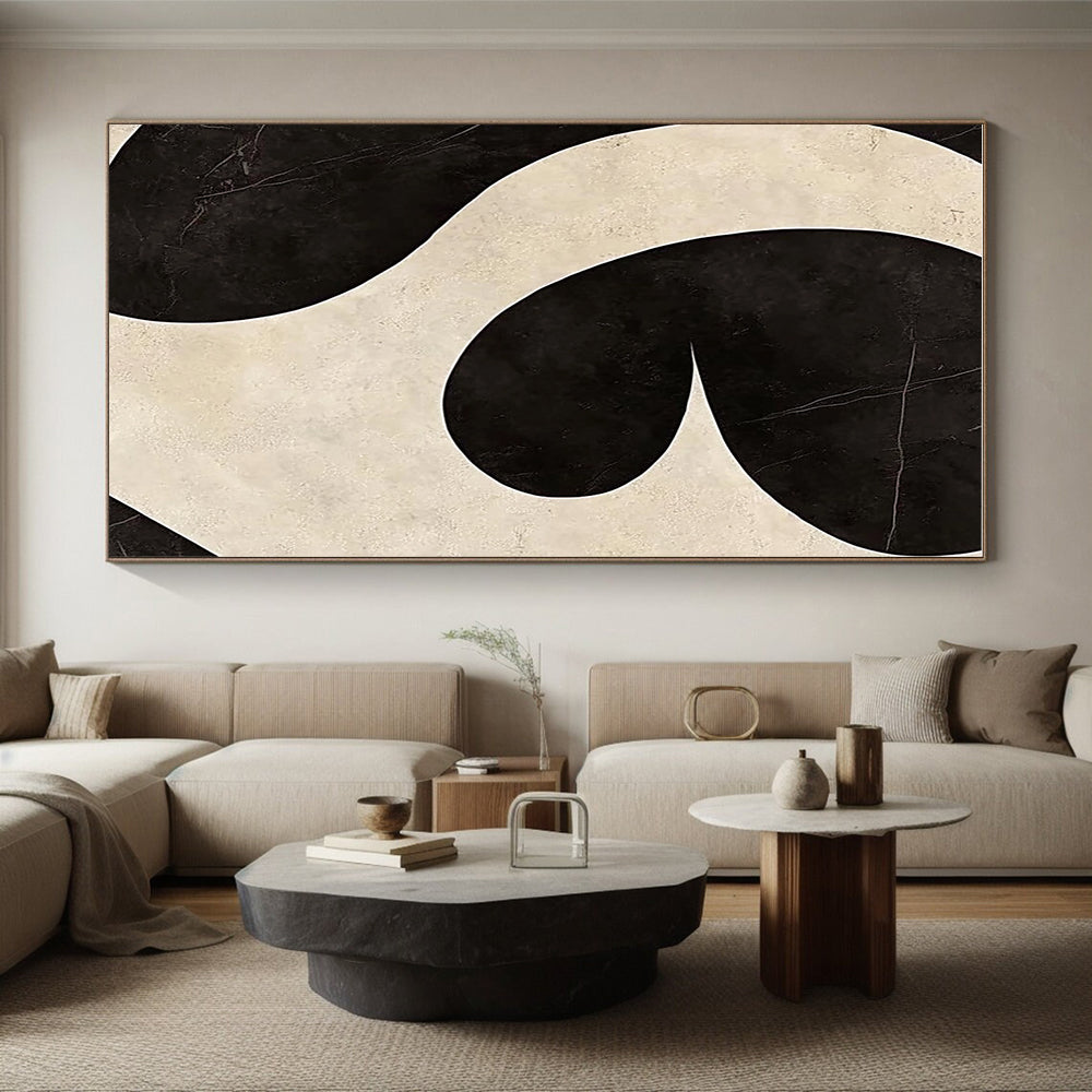 Black and White Curved Abstract Painting with Dynamic Contrast WINK065