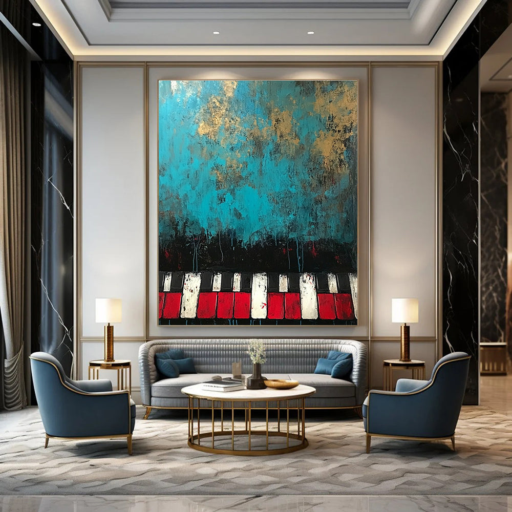 Creative Piano Keys Abstract Painting with Blue and Gold GAB0670