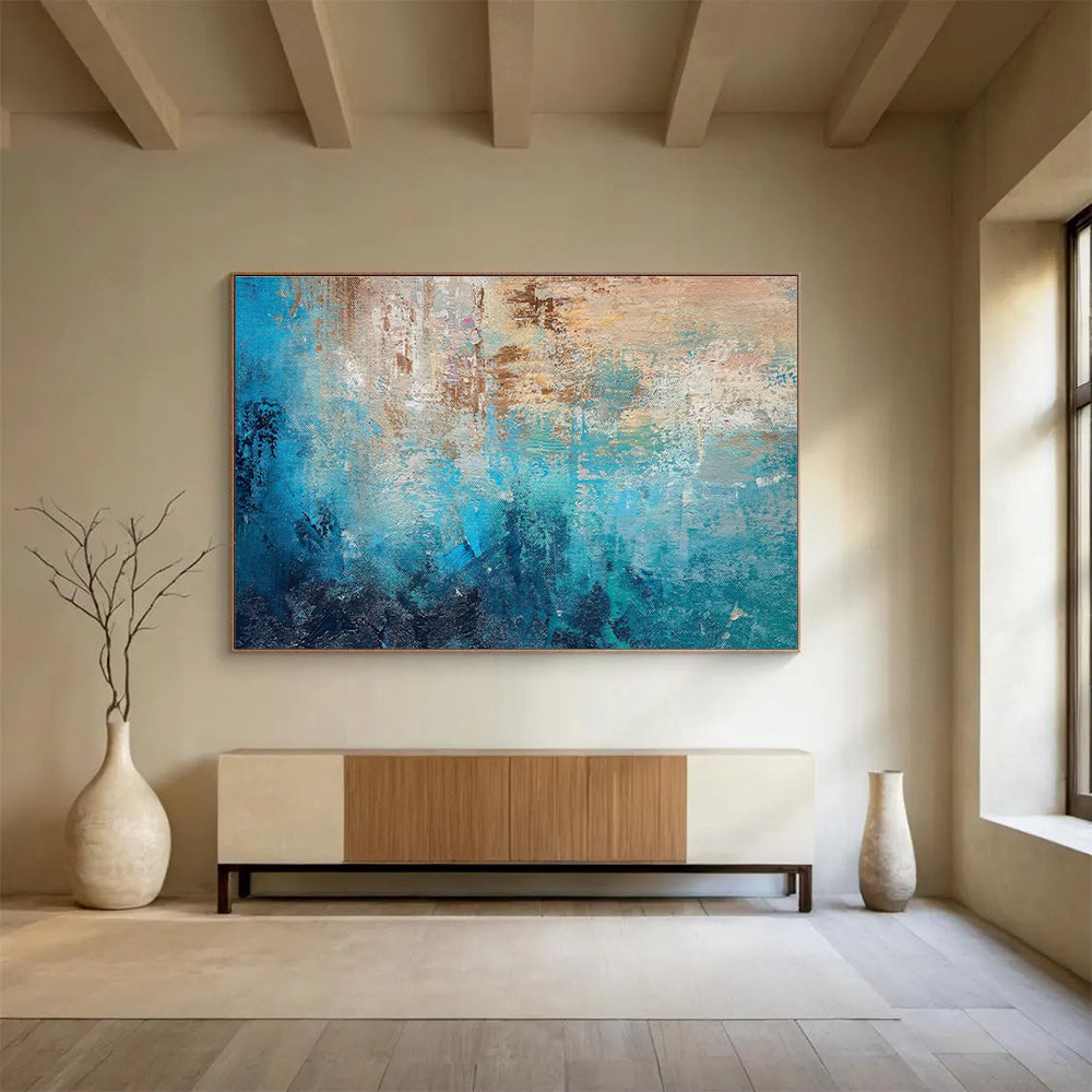 Teal and Blue Abstract Painting for Spa and Wellness Centers YHT374