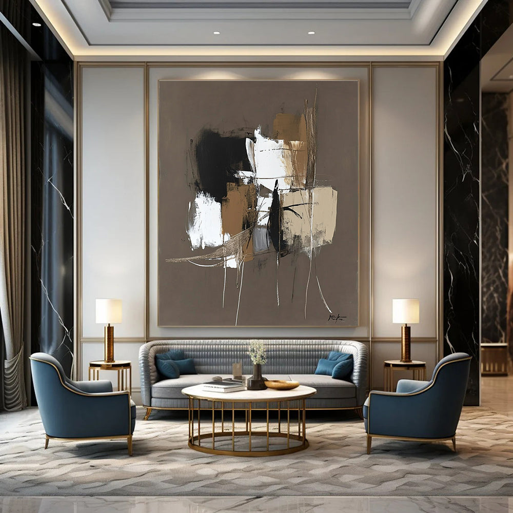 Brown - Toned Abstract Composition Painting for Minimalist Living Room Corners GAB1200