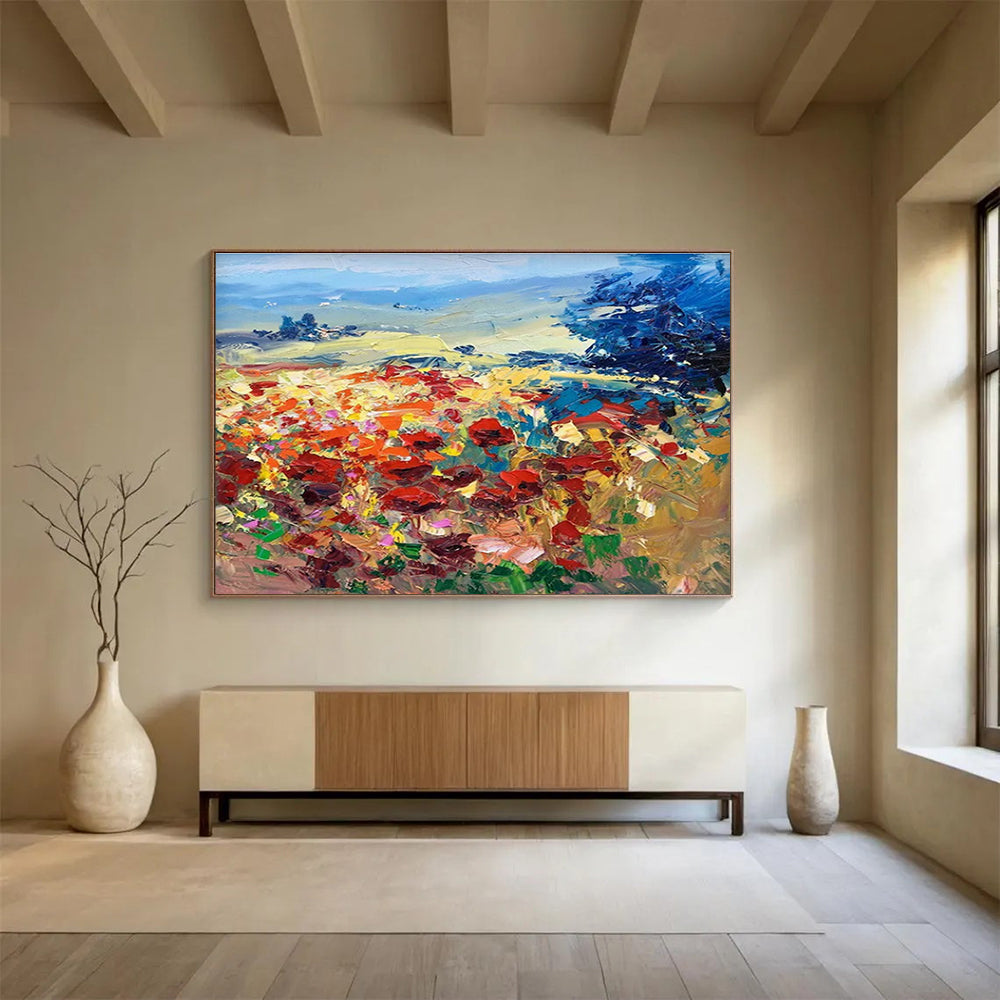 Vivid Poppy Field Abstract Painting for Art Galleries Focused on Nature YHT475
