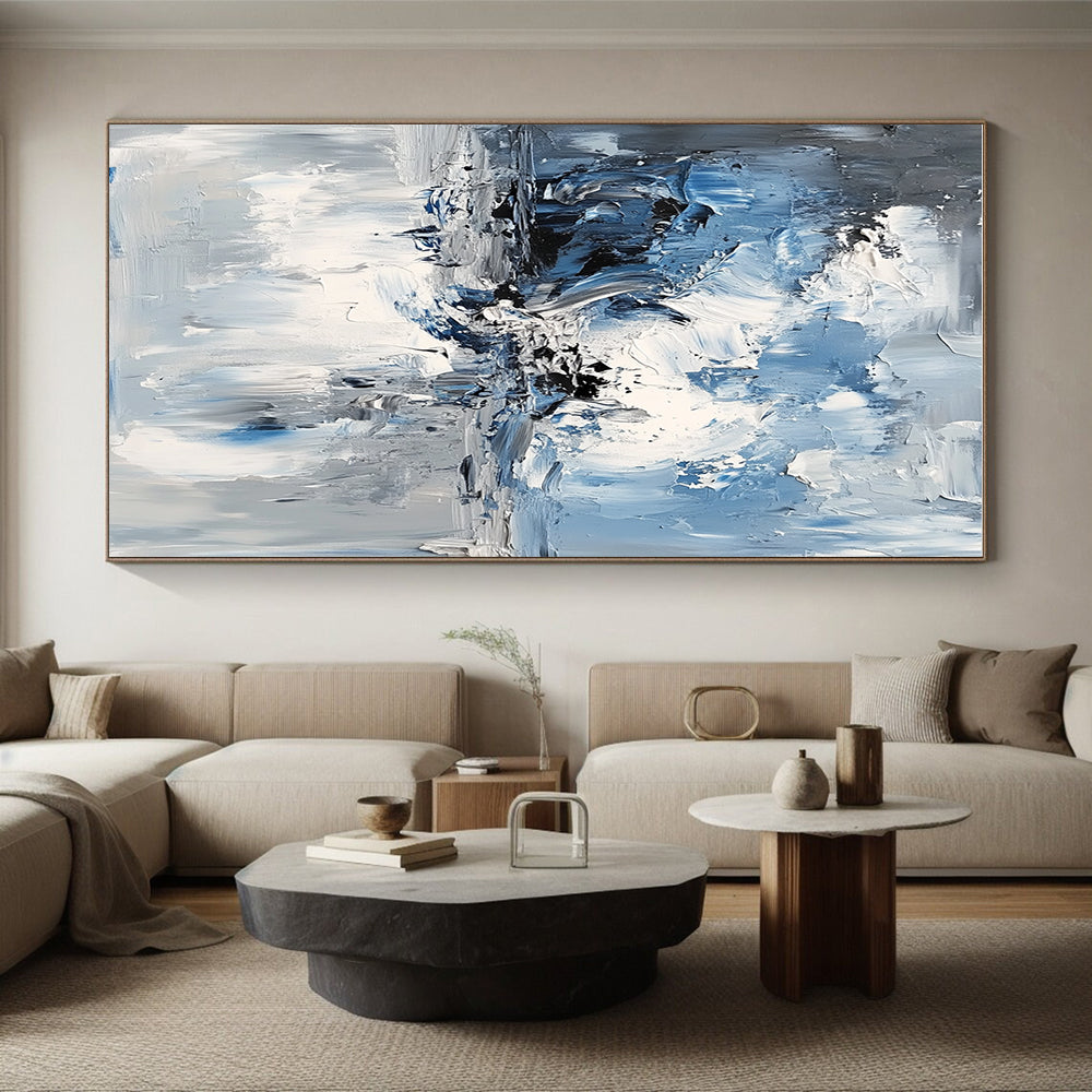 Textured Blue White Abstract Painting with Oceanic Depth WINK573