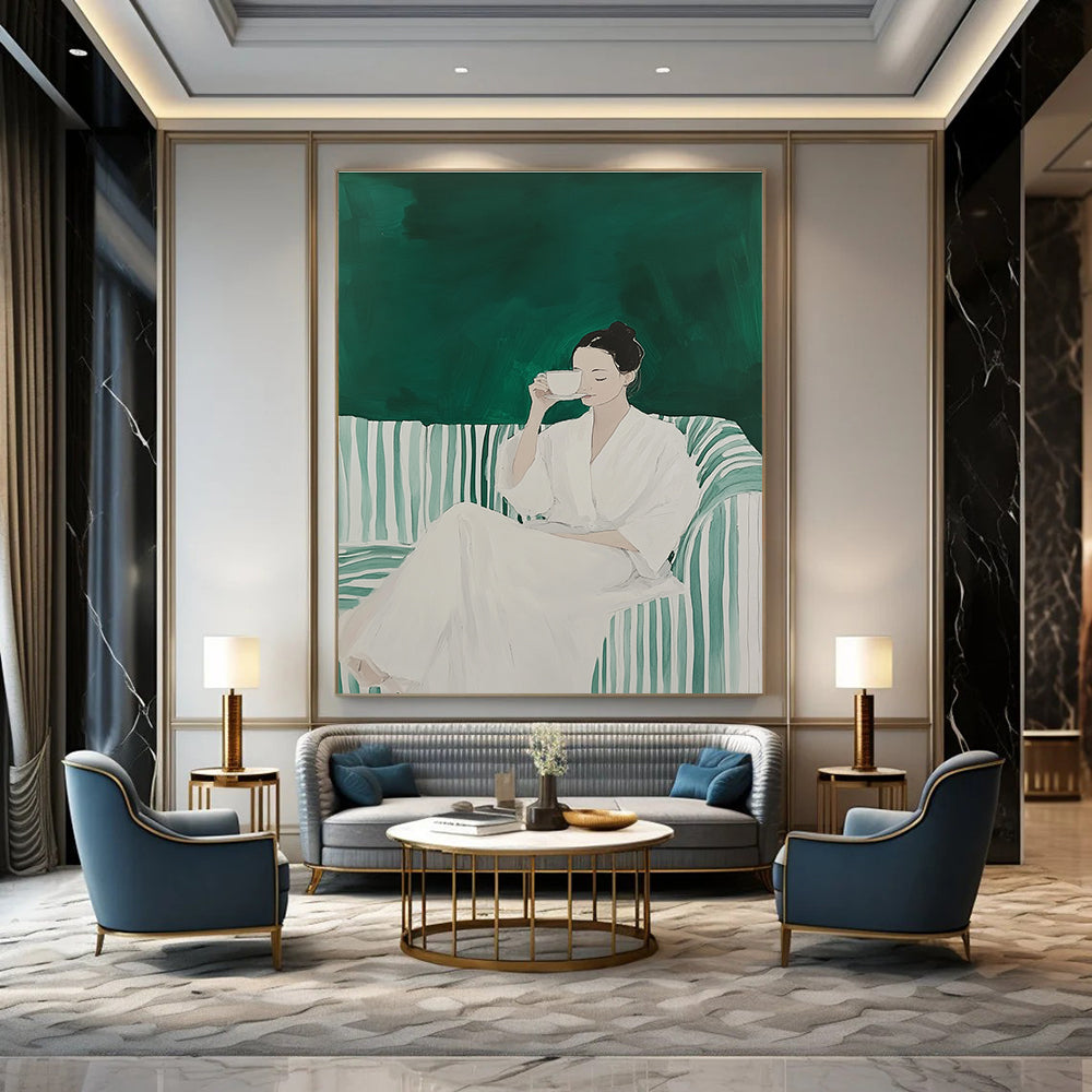 Woman with a Cup Serene Lifestyle Abstract Painting GAB0259