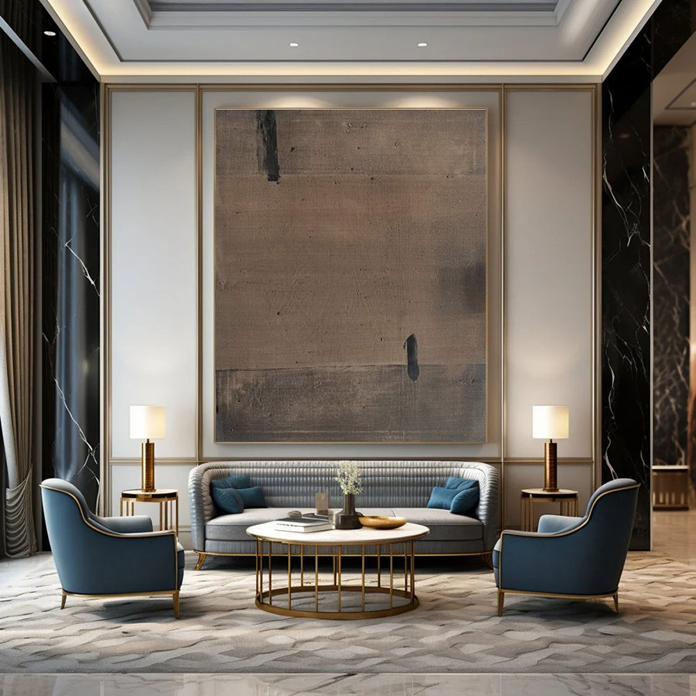 Brown Minimalist Abstract Painting for Serene Meditation Spaces HENG516
