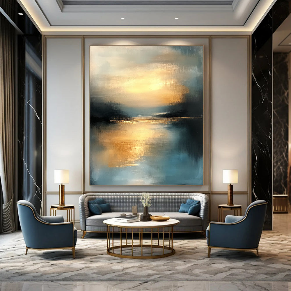 Golden Sunset Lake Abstract - Serene Landscape Abstract Art GAB0514