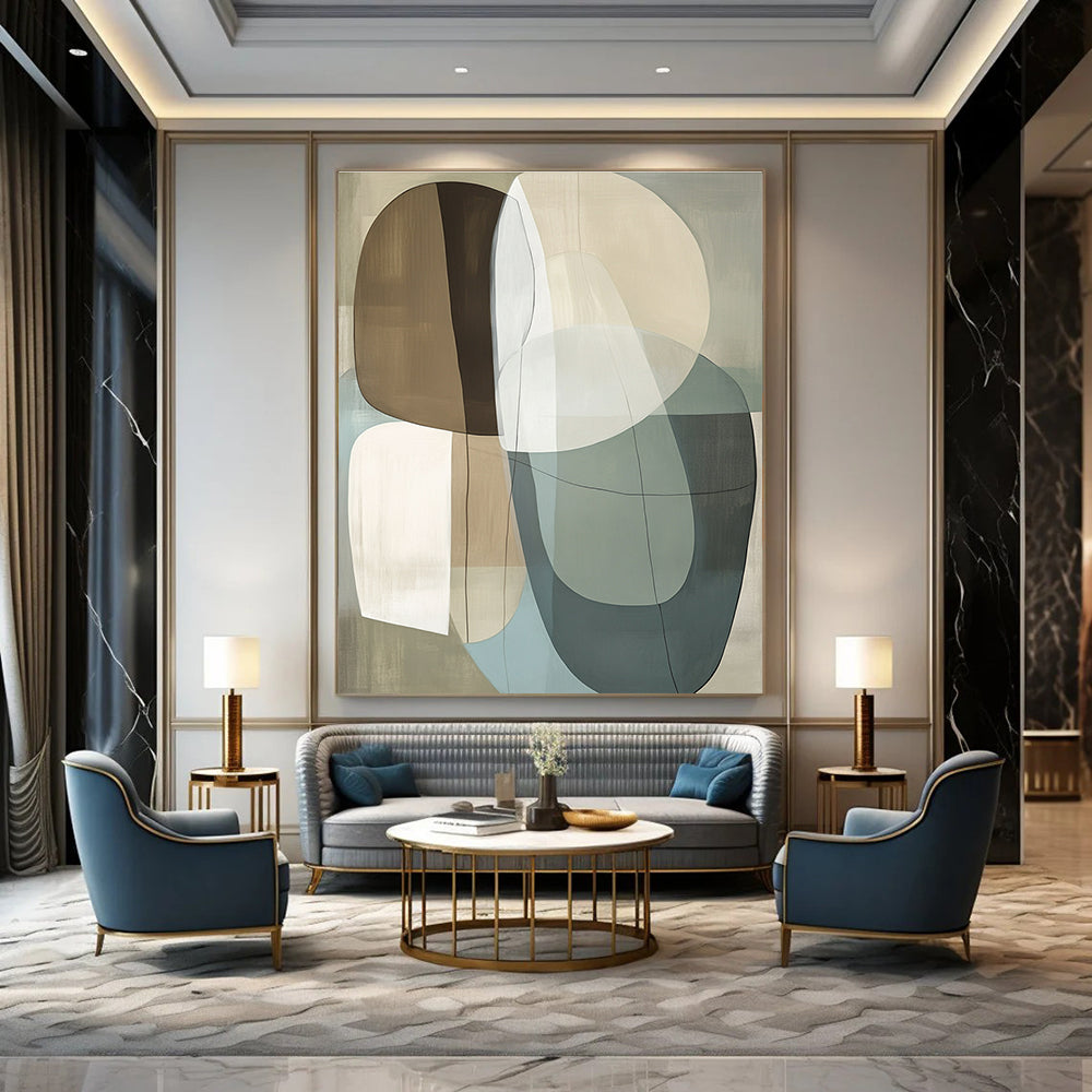 Overlapping Oval Shapes Abstract Painting for Minimalist Living Rooms GAB1361