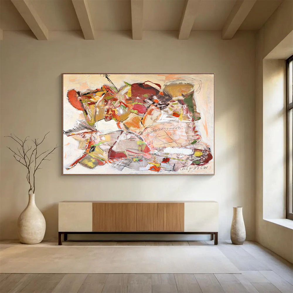 Soft - Hued Abstract Composition Painting for Serene Bedroom Retreats YHT241