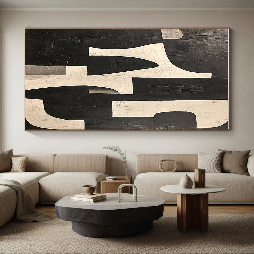 Black and White Abstract Forms Abstract Painting with Bold Contrast WINK243