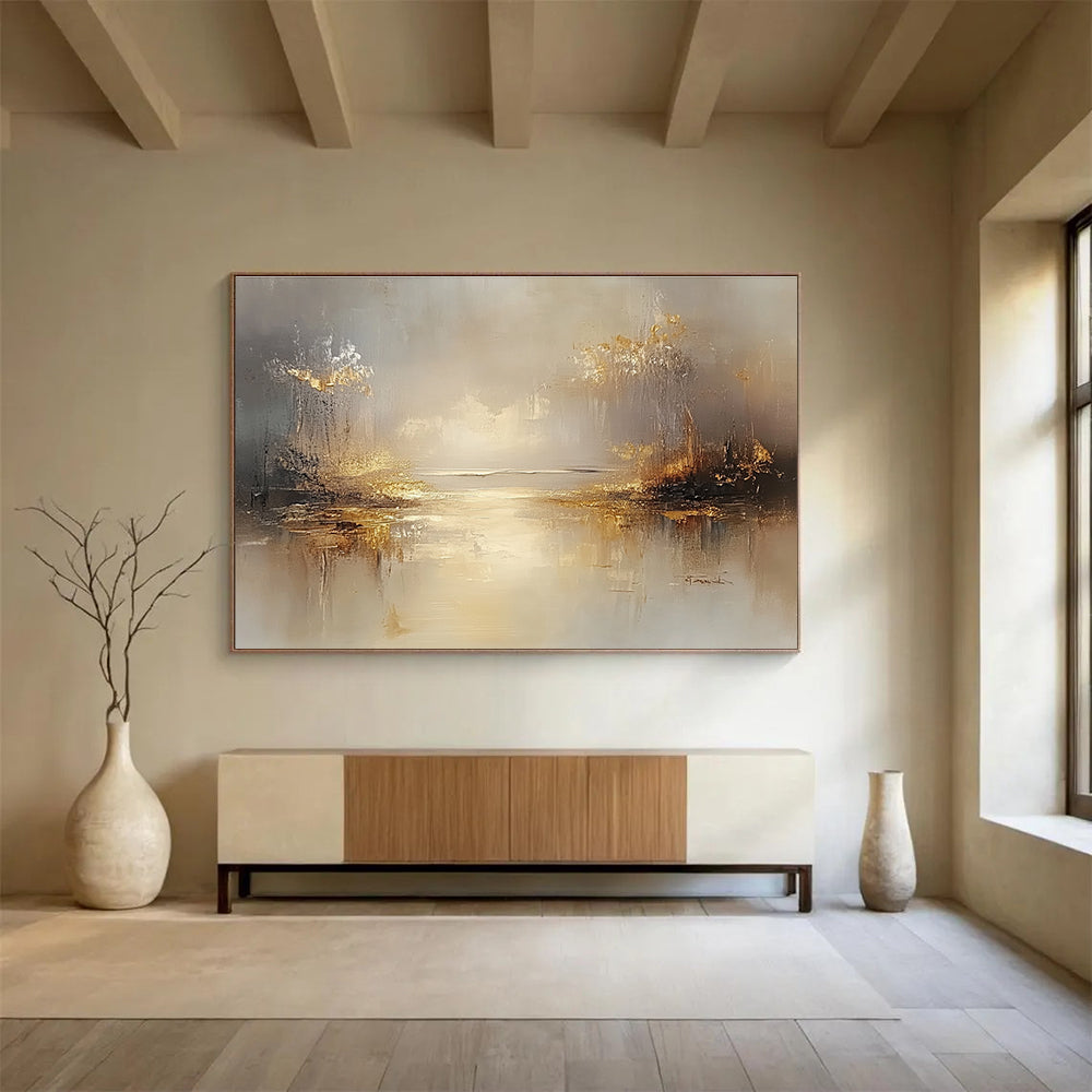 Golden Lake Abstract Painting with Subtle Tones ABS270
