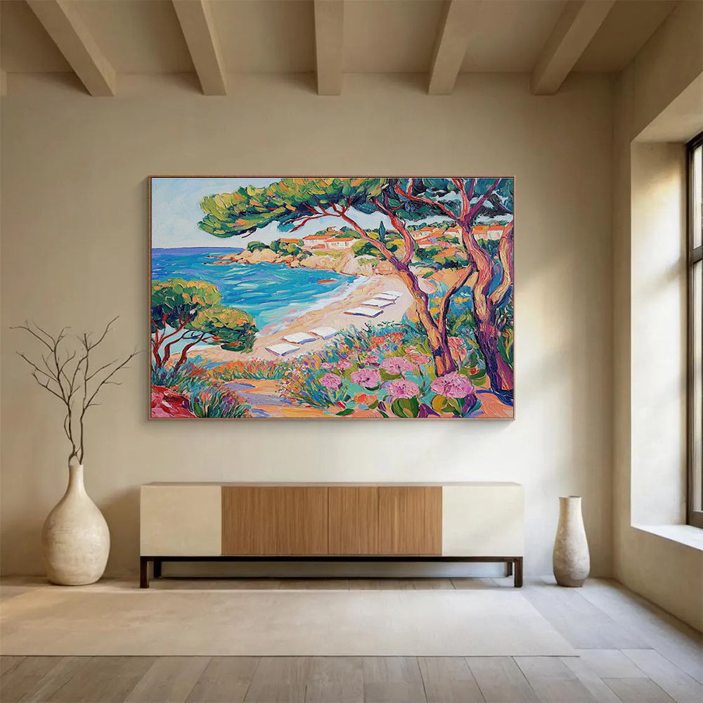 Coastal Beach Abstract Painting for Beachfront Restaurant Patios YHT417