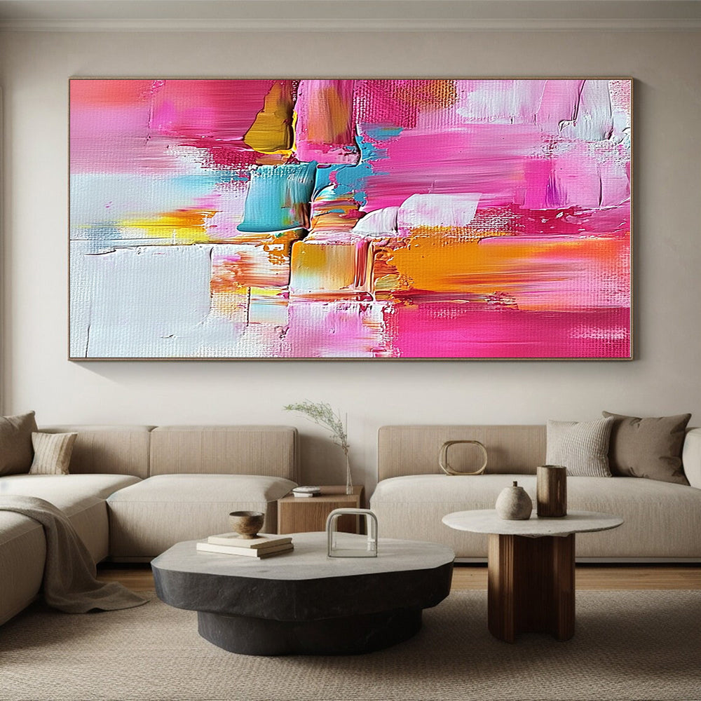 Pink Orange Blue Abstract Painting with Lively Textures WINK520