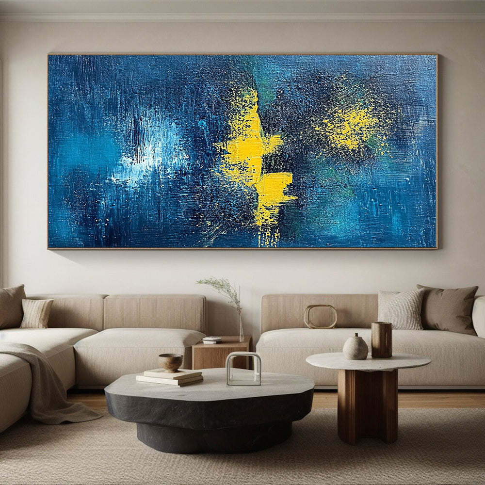 Blue - Yellow Abstract Night Painting with Mysterious Warmth WINK394