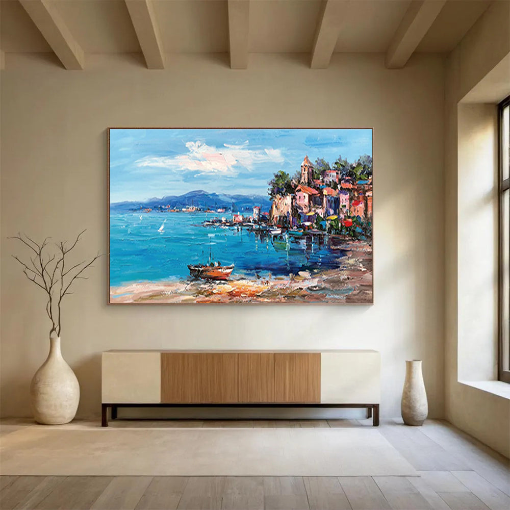 Coastal Town Abstract Painting for Nautical - Inspired Living Areas YHT230