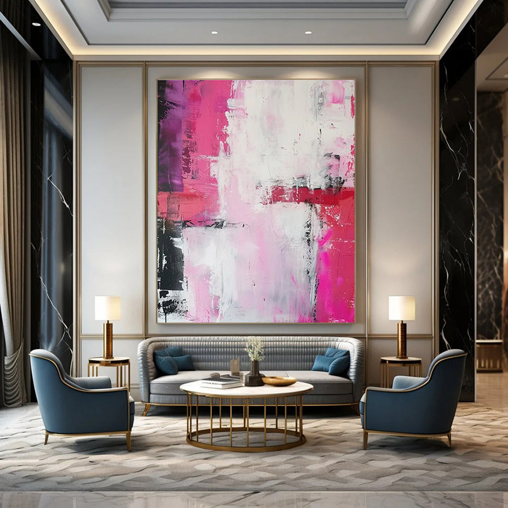 Pink - White Abstract Expression Painting for Feminine Home Studios HENG114