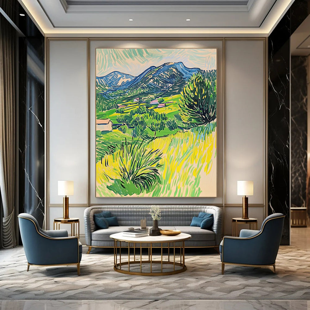 Vibrant Mountain Village Painting of Lively Rural Scenery GAB0152