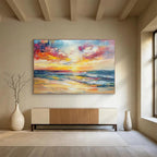 Impressionistic Sunset Sea: Vivid Colors of a Coastal Evening Abstract Painting ABS169