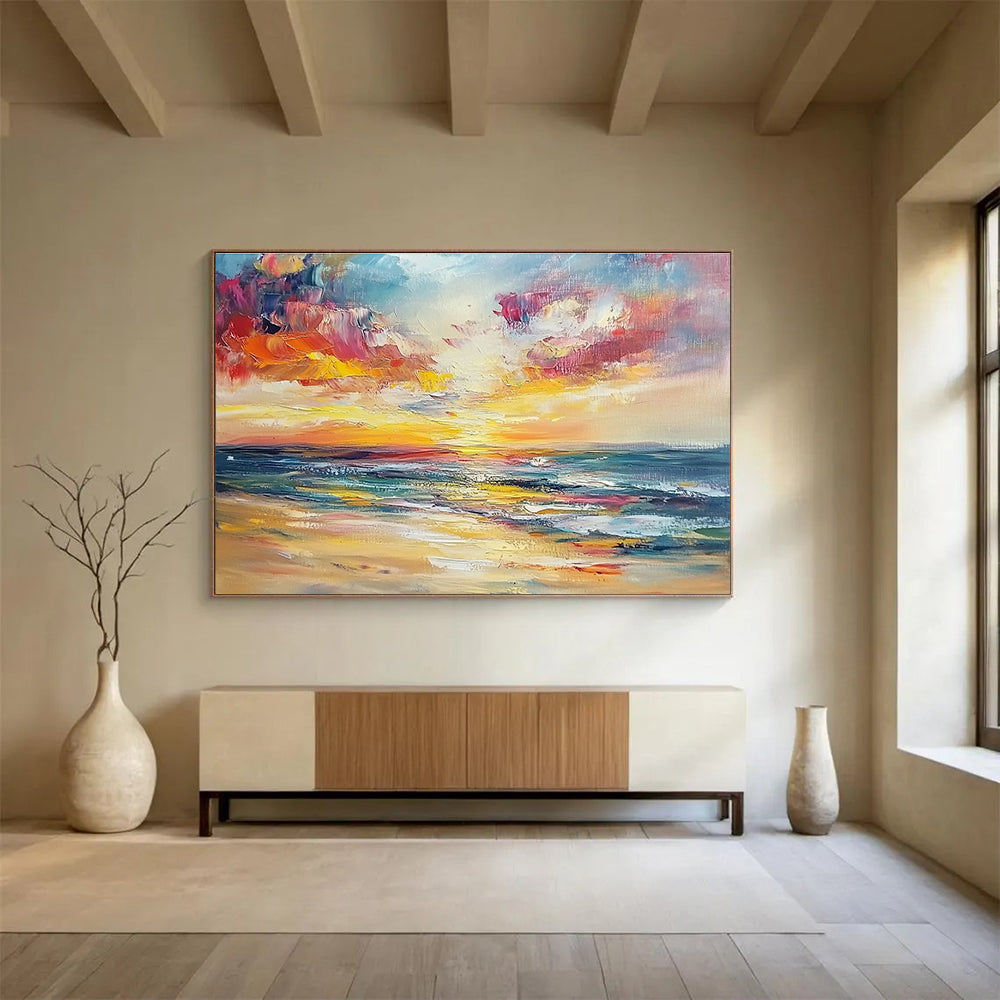 Impressionistic Sunset Sea: Vivid Colors of a Coastal Evening Abstract Painting ABS169
