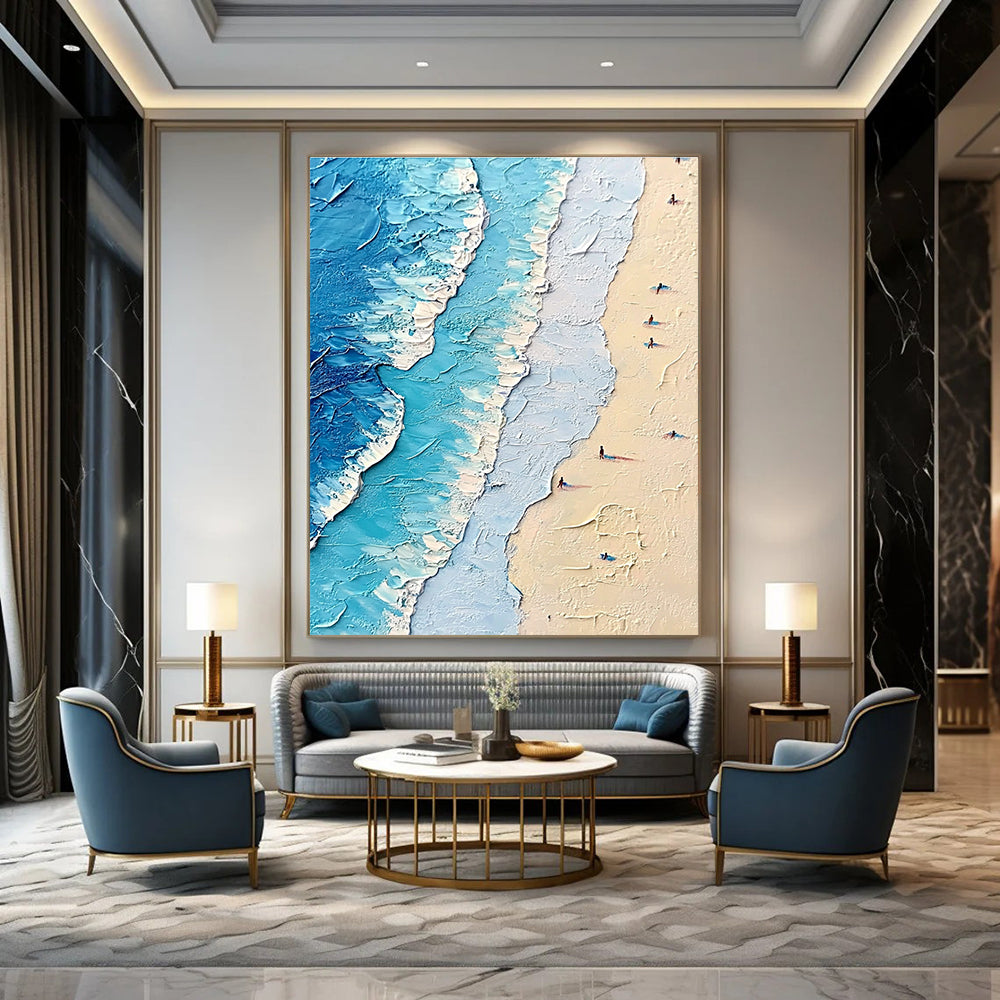 Textured Beach Scene Abstract Painting for Coastal Home Living Rooms GAB1270