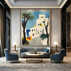 Coastal Village Art Vibrant Landscape Abstract Painting GAB0255