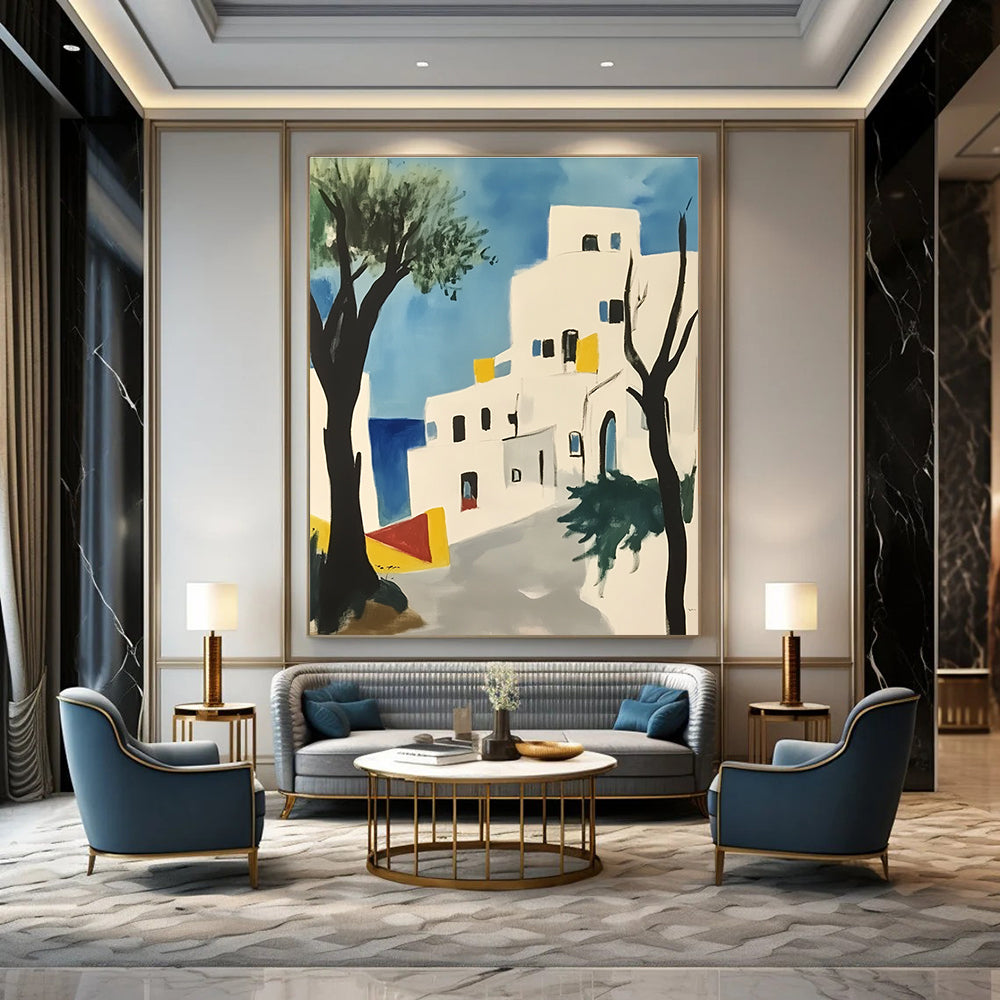Coastal Village Art Vibrant Landscape Abstract Painting GAB0255
