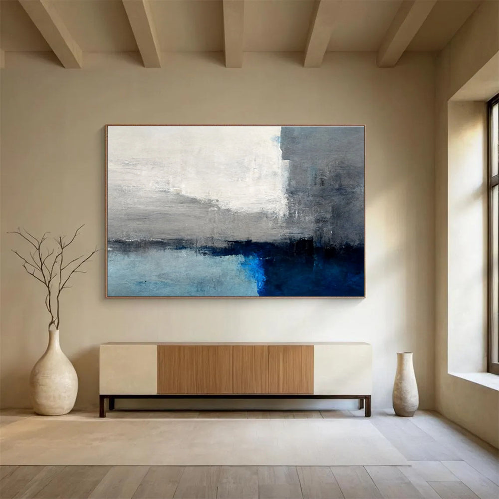 Grey - Blue Abstract Horizon Painting for Serene Spaces YHT073