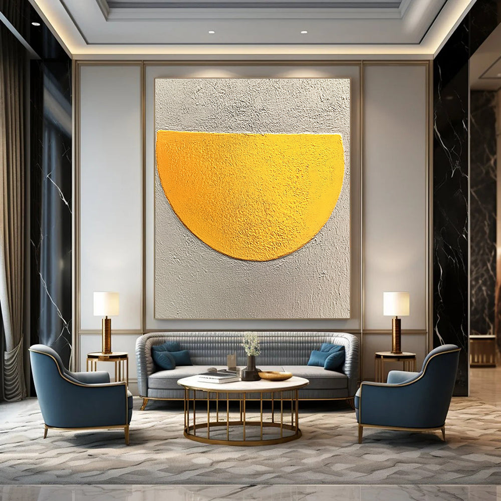 Yellow Semi - circle Bold Abstract Painting for Vibrant Interiors GAB1504