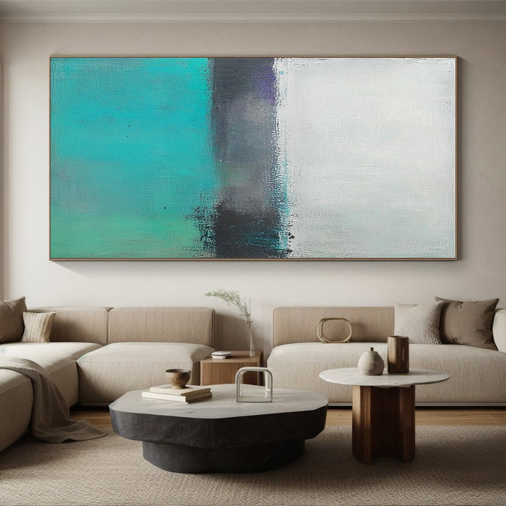 Teal Gray Abstract Horizon Painting with Subtle Depth WINK654