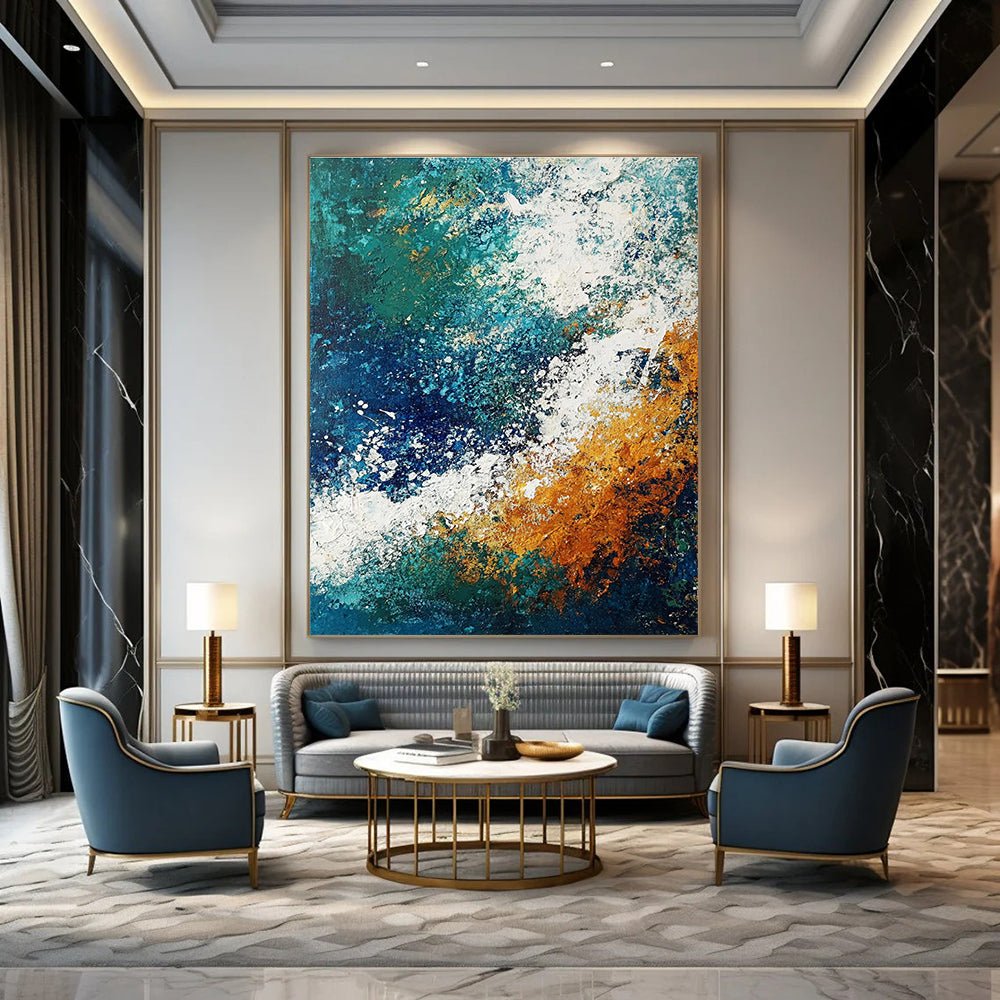 Textured Blue and Orange Abstract Painting for Artistic Living Rooms GAB0784