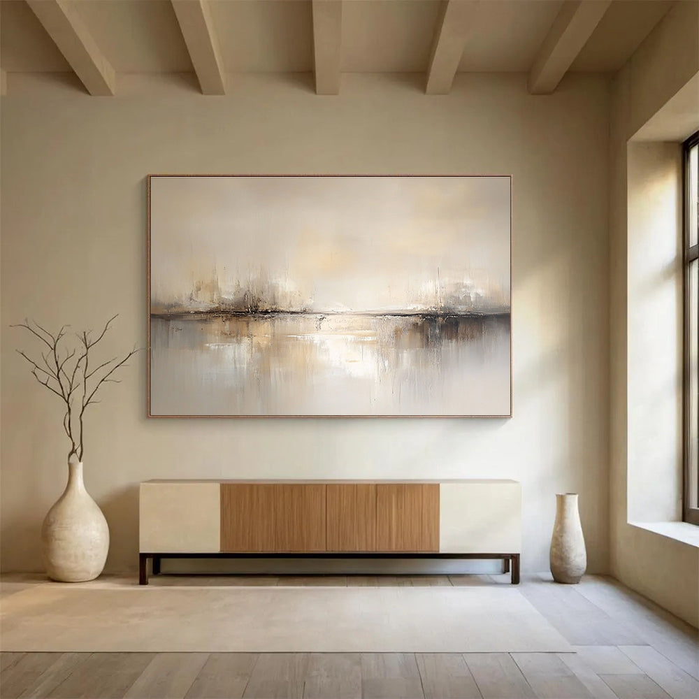 Beige - toned Abstract Landscape with Subtle Reflections Abstract Painting ABS386