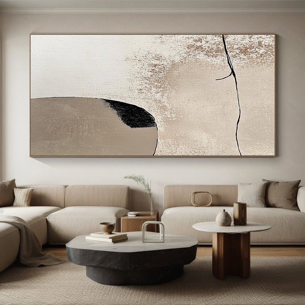 Beige and Black Minimalist Shapes Abstract Painting with Quiet Contemplation WINK044