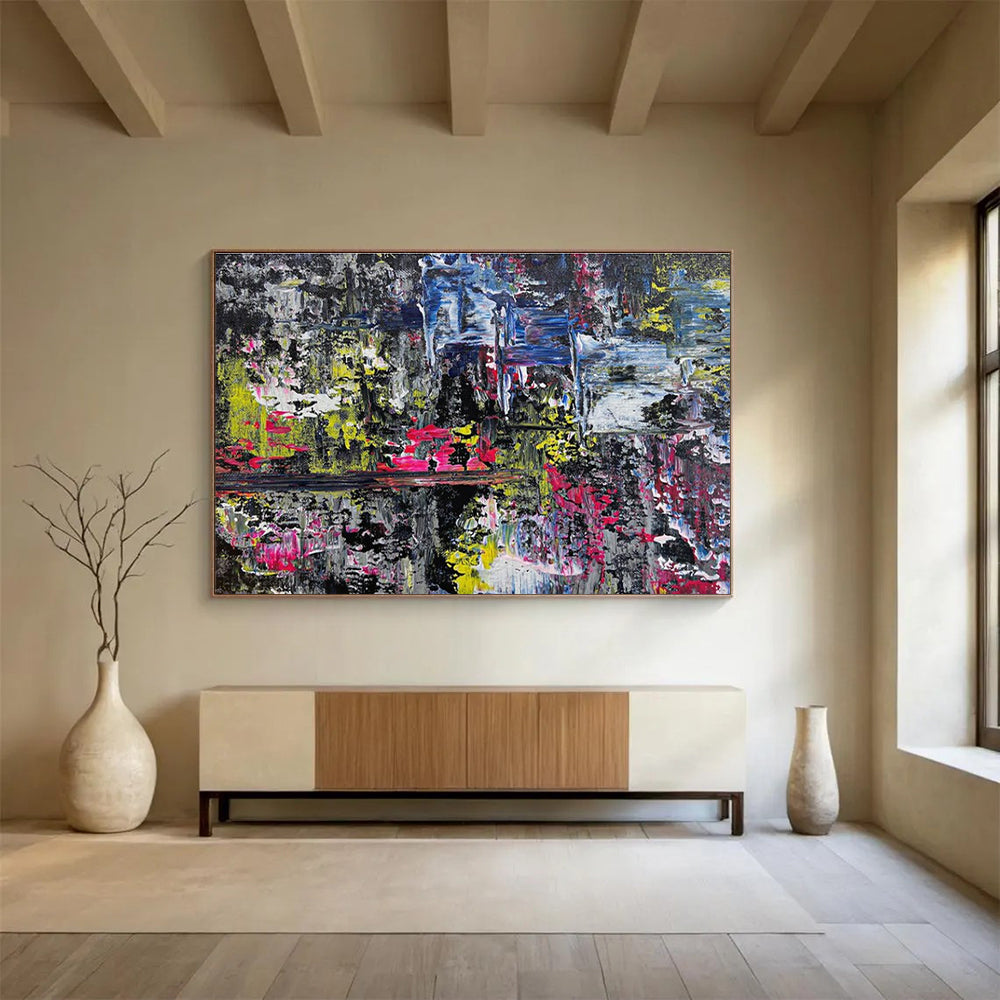 Vibrant Abstract Nightscape Painting for Lively Bar Lounges YHT338