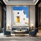 White Building with Yellow Door - Minimalist Architectural Art GAB0409