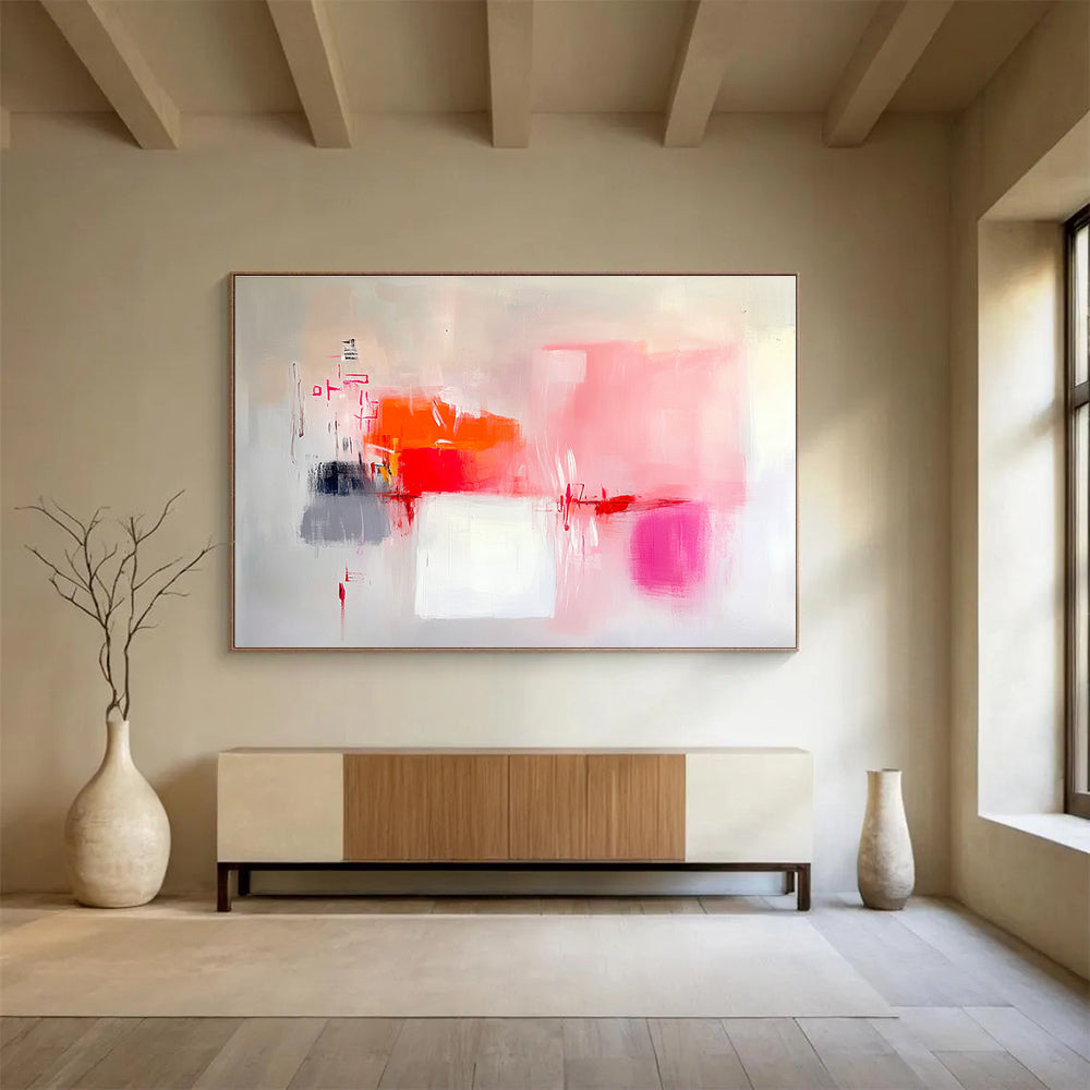 Pink - Orange Tones Abstract Painting with Expressive Brushstrokes ABS401