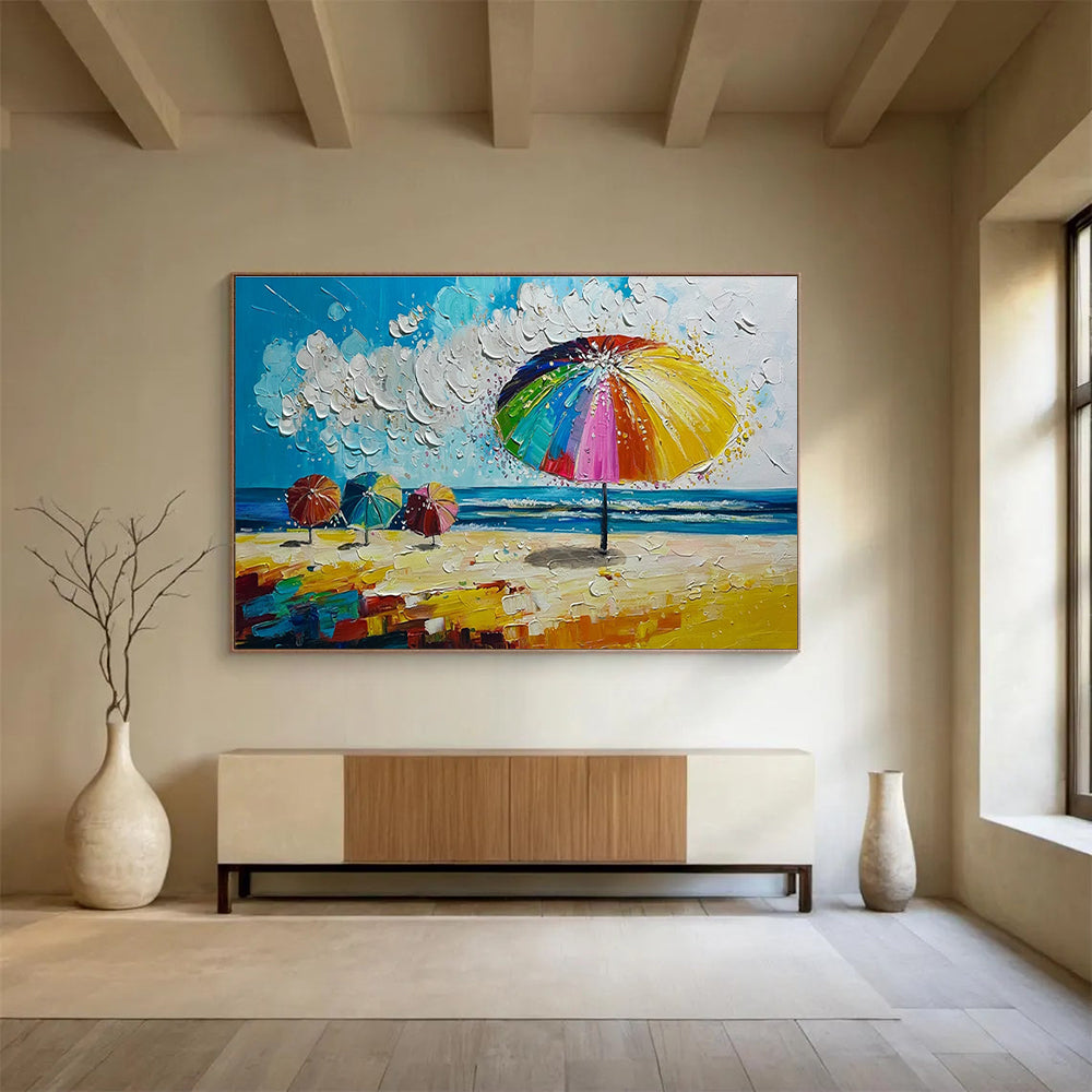 Beach Umbrella Abstract Painting for Coastal Home Decor YHT291