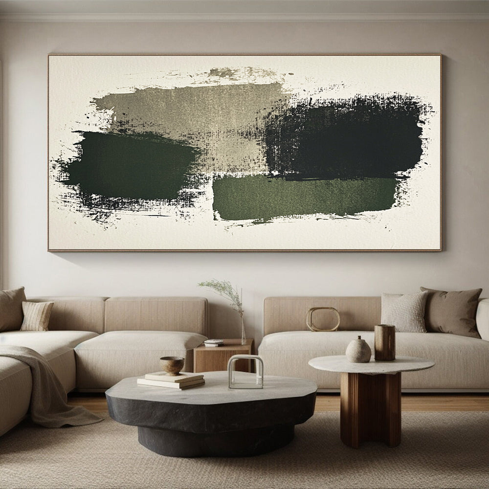 Dark Green and Gray Brushstrokes Abstract Painting with Moody Textures WINK265