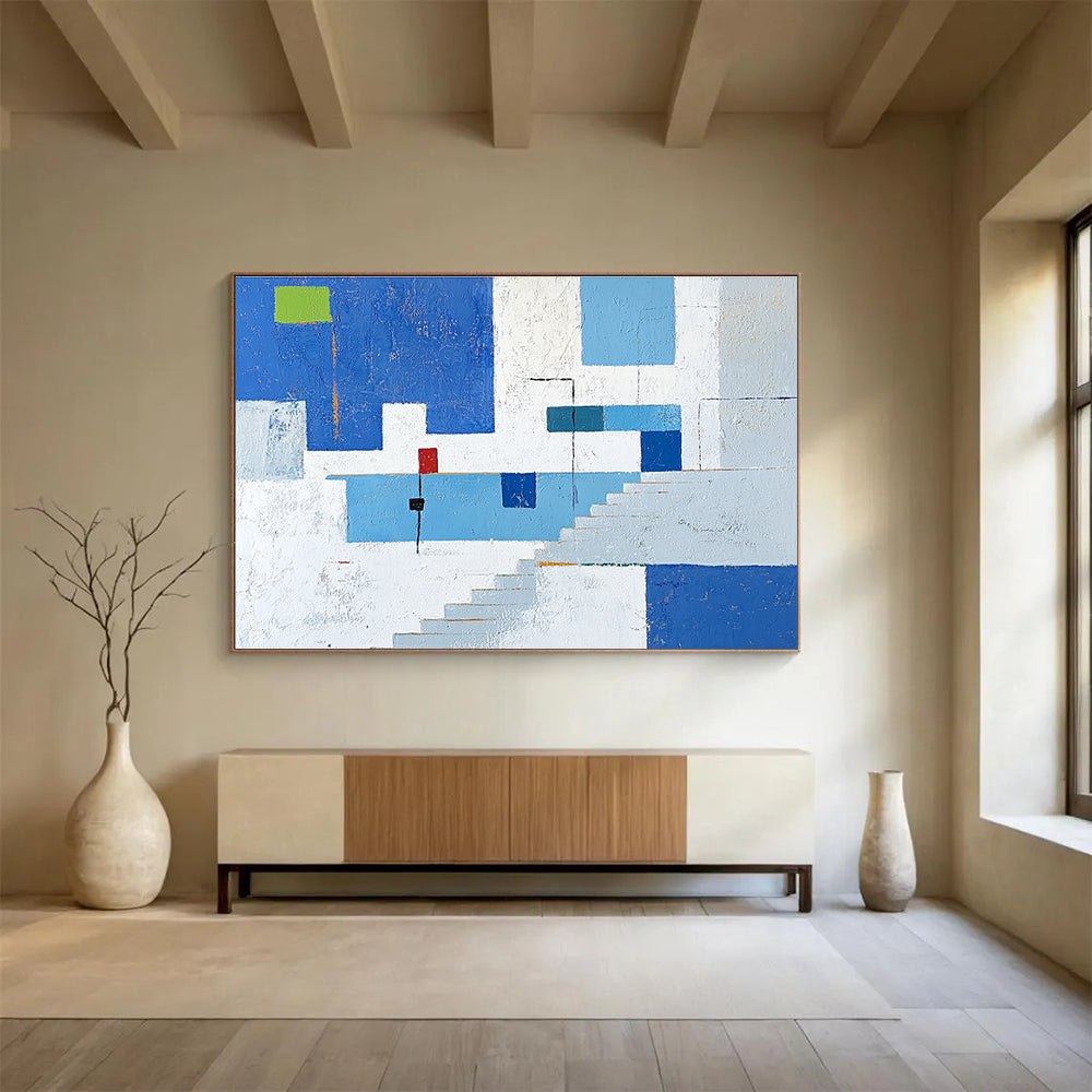 Geometric Abstract with Blue and White Tones ABS081