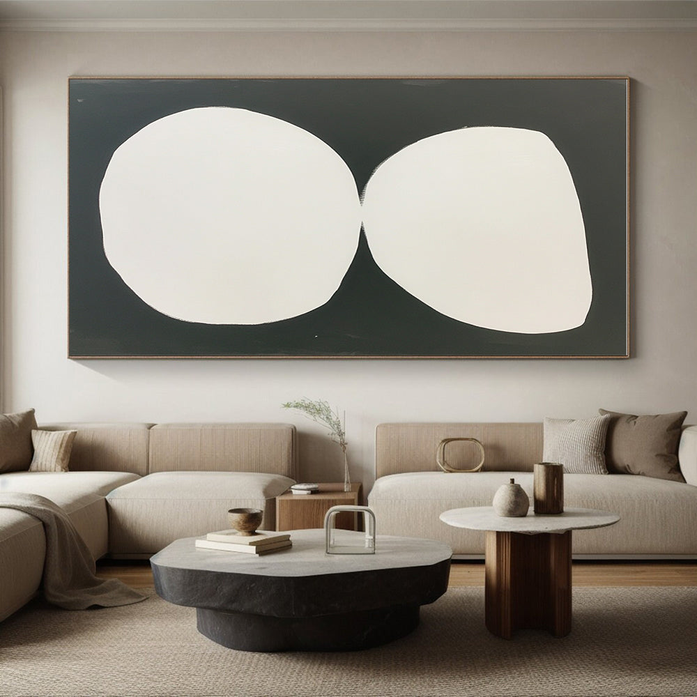 White Organic Shapes on Black Abstract Painting with Clean Contrast WINK269
