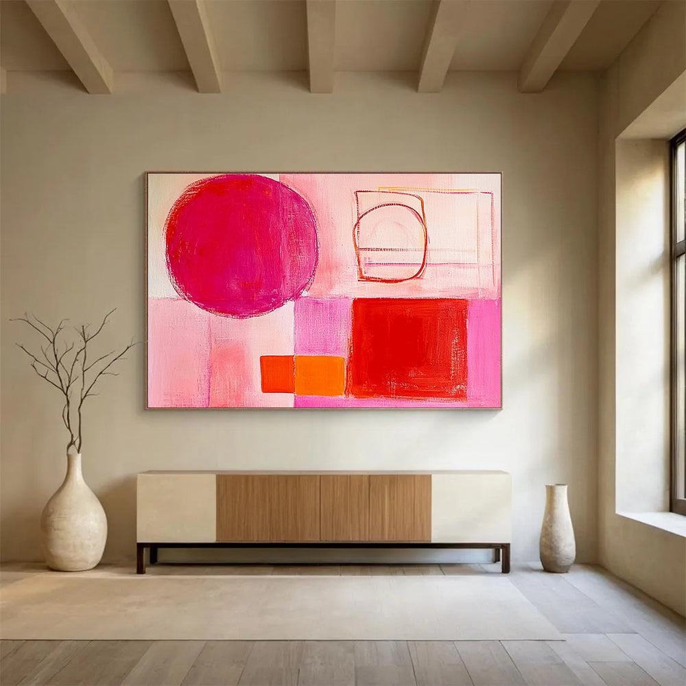 Pink - Hued Geometric Abstraction Abstract Painting ABS131
