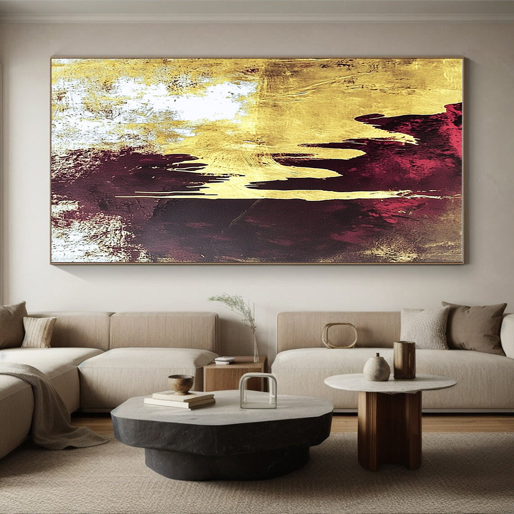 Gold Burgundy Drip Abstract Painting with Opulent Flow WINK602