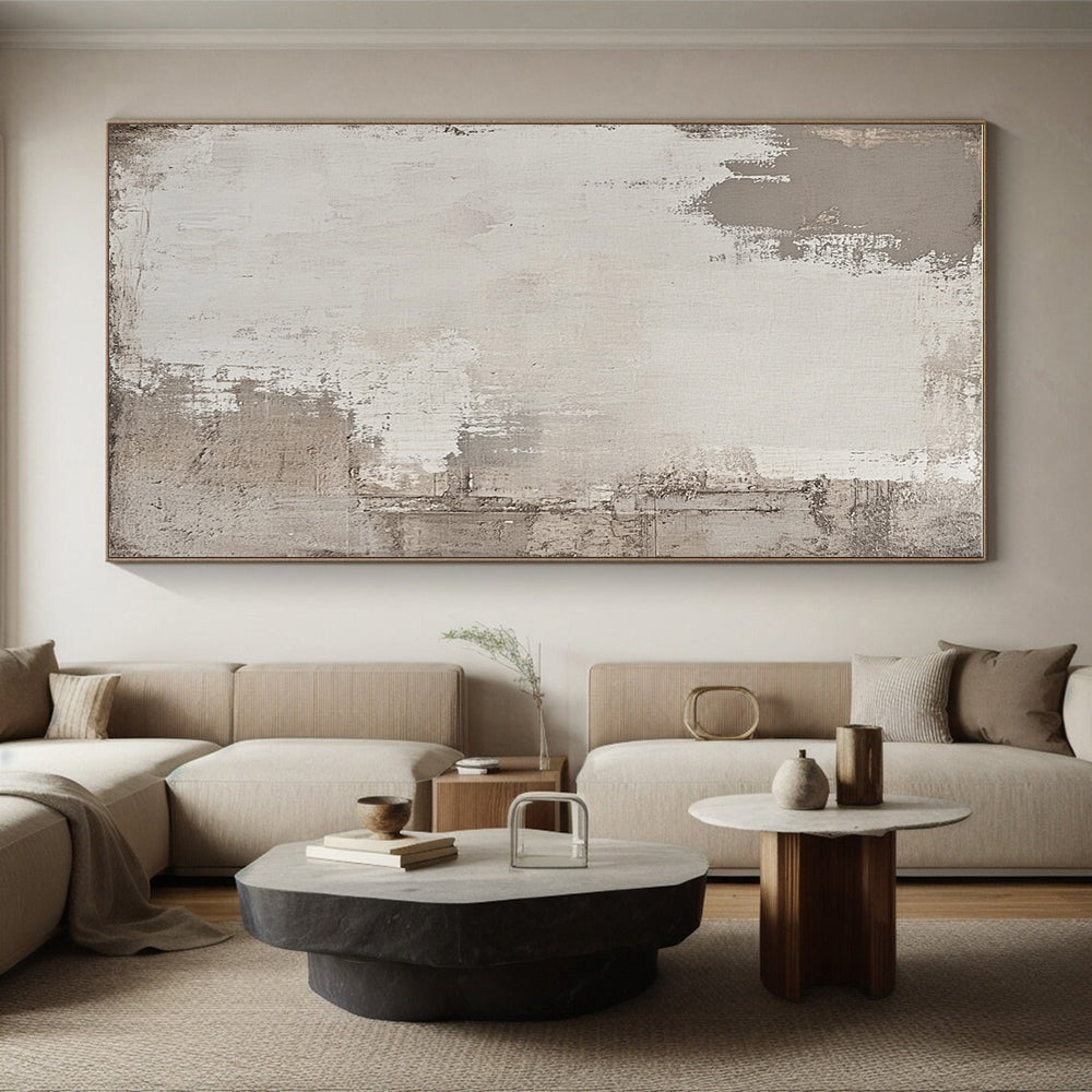 Light Gray Textured Canvas Abstract Painting with Subtle Simplicity WINK042