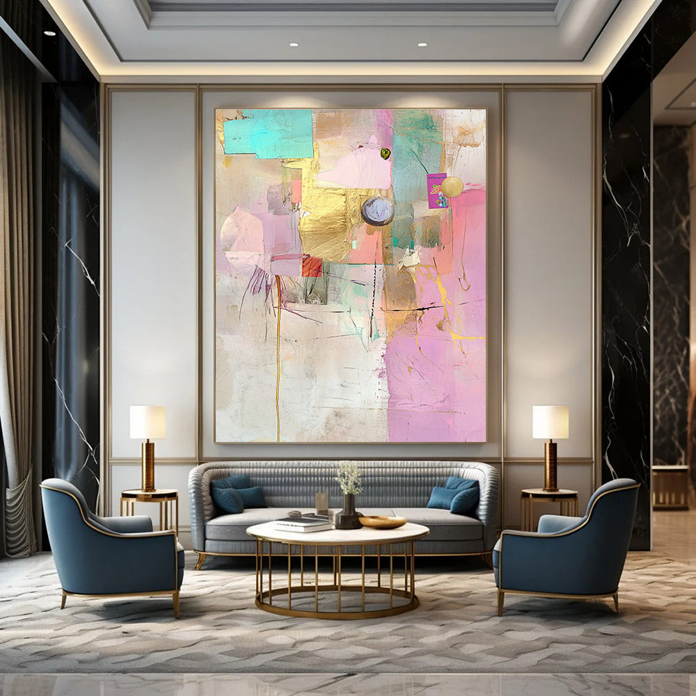 Gold Accent Collage Luxe Mixed Media Abstract Painting GAB0246