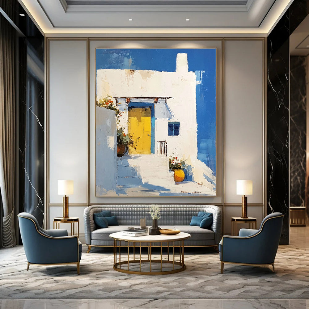 Mediterranean House Scene - Vibrant Architectural Abstract Painting GAB0410