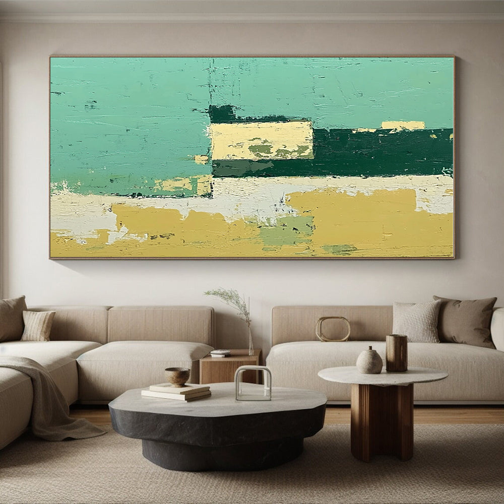 Teal and Yellow Blocks Abstract Painting with Cheerful Contrast WINK108