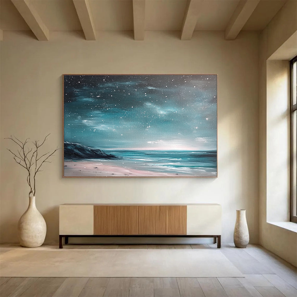 Celestial Beachscape Painting with Calm Mysterious Tones ABS556