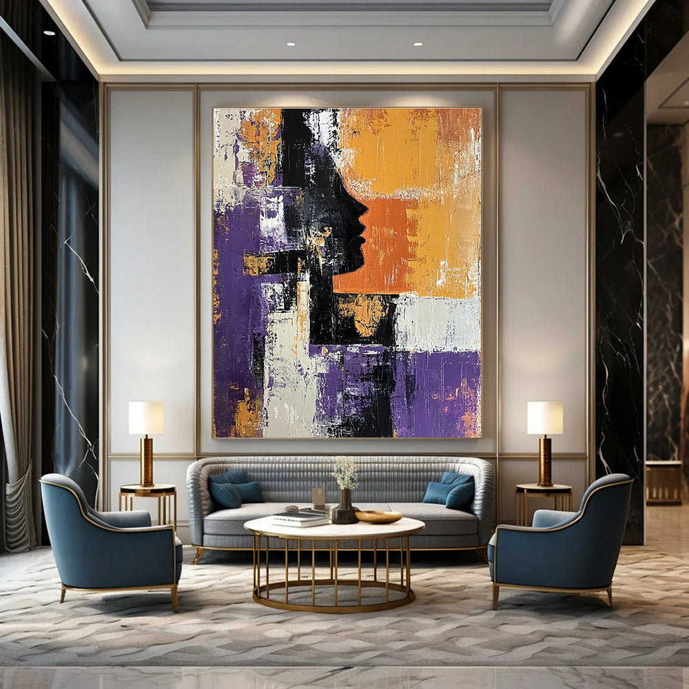 Purple and Orange Silhouette Abstract Painting for Artistic Spaces GAB0696