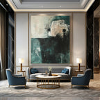 Teal and Gray Abstract Painting for Calm Interiors GAB0729