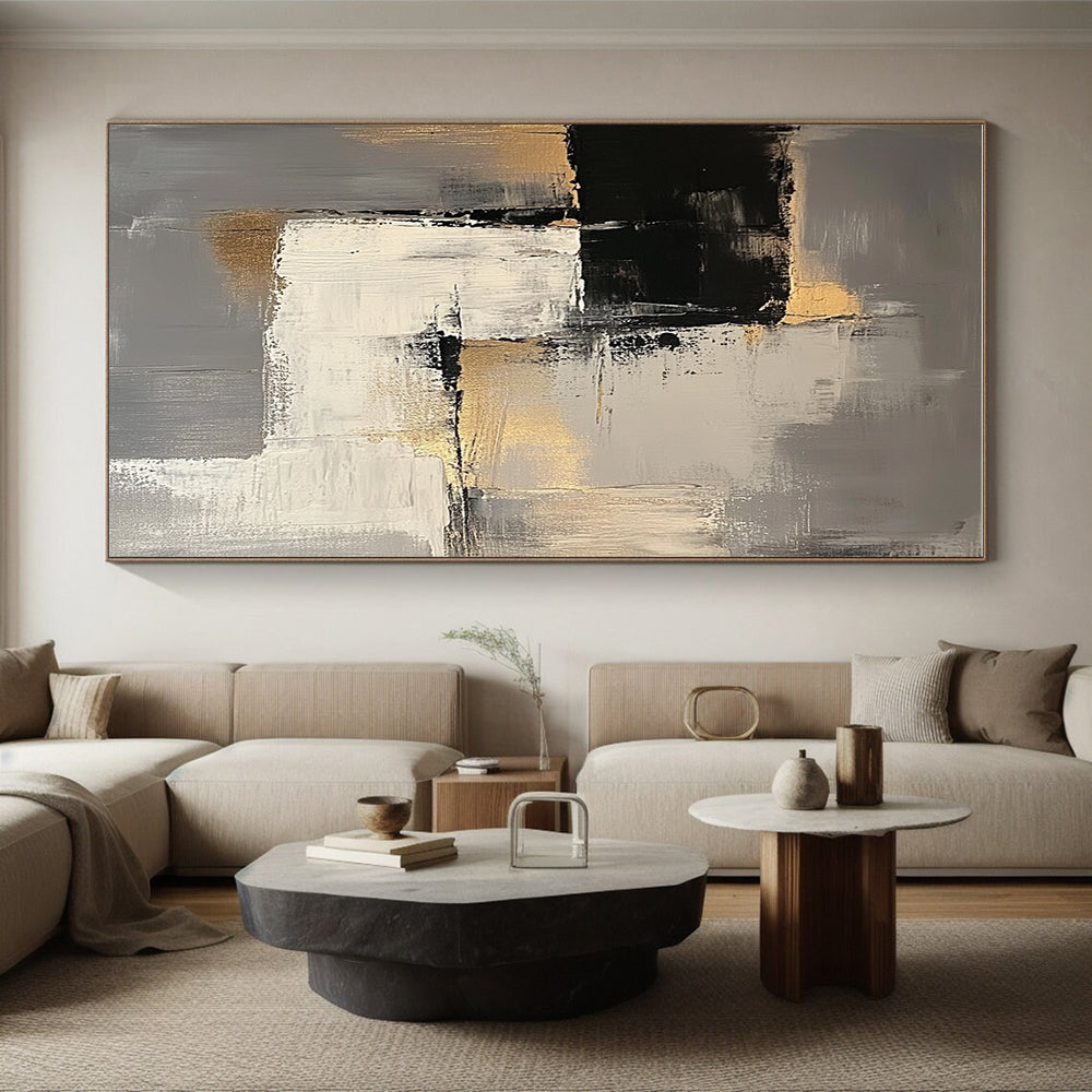Gray Gold Abstract Minimalism Painting with Sophisticated Tones WINK688