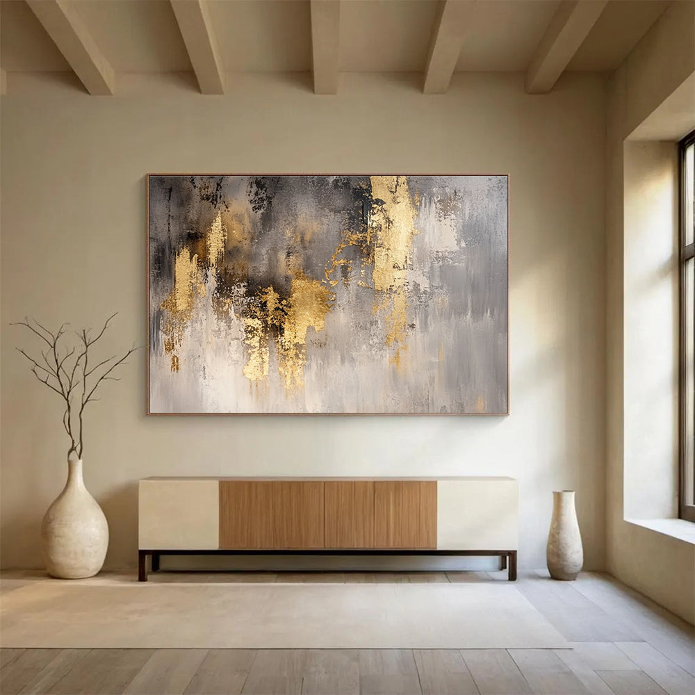 Gray and Gold Abstract: Elegant Contrast in Muted Tones Abstract Painting ABS167
