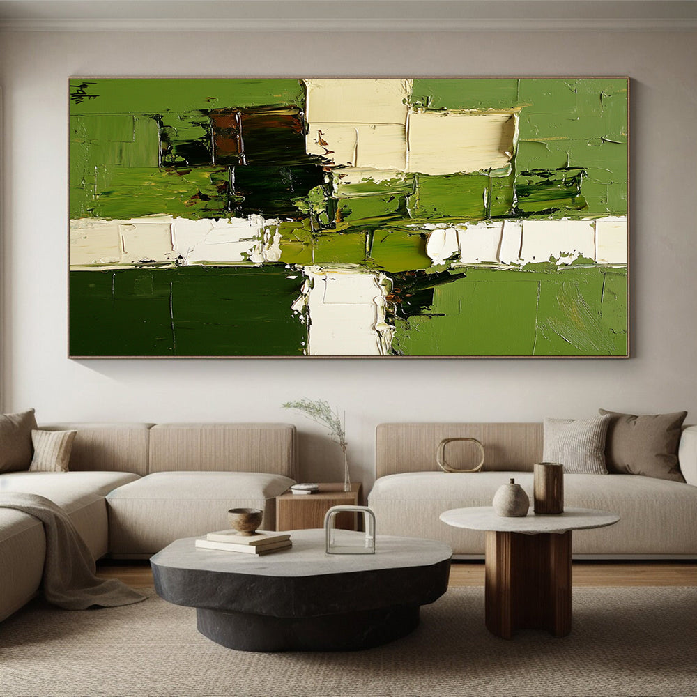 Green White Brown Abstract Painting with Lush Forest Inspirations WINK478